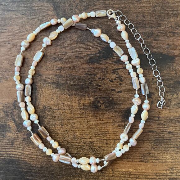 Carolyn Pollack Relios 925 Pearl & Mother of Pearl Beaded Necklace 30 - 34 inch - Picture 9 of 15